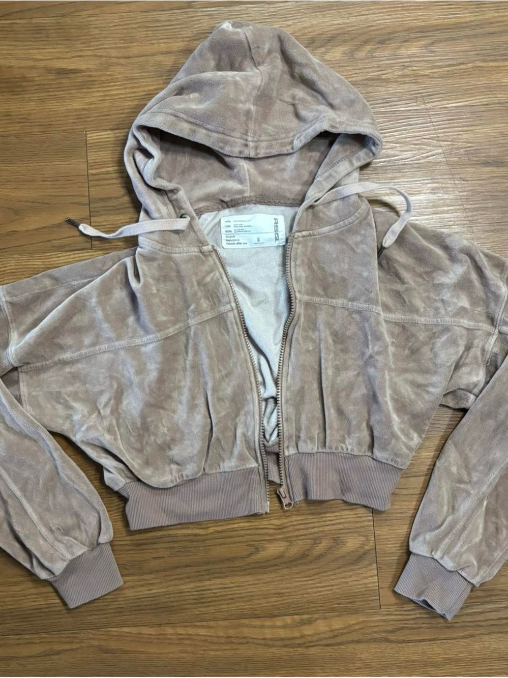 RSQ Women's Taupe Velour Hooded Bomber Jacket